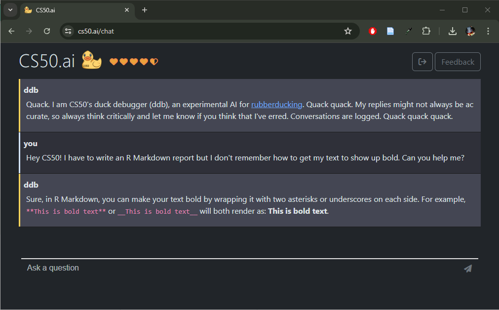 CS50.ai example chat